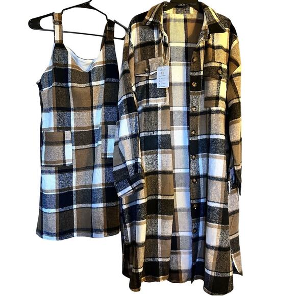 NICE Fall Shacket & Dress Combo – Size XL, Black / Brown / Ivory Plaid, NWT - Picture 6 of 15